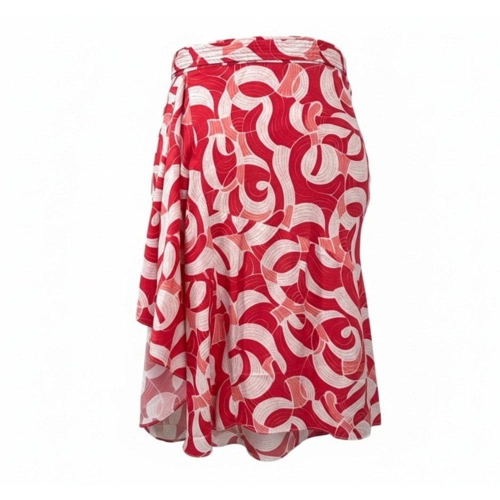 Pari Passu Wrap Skirt Red & White Swirl Bias Cut Women's Plus 18W (D-4) NWT